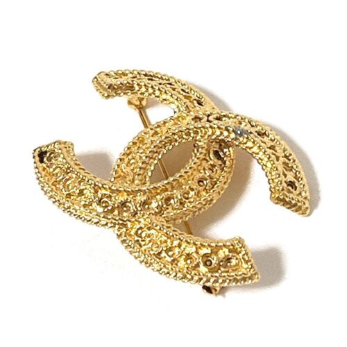 CHANEL CC Logos Used Pin Brooch Gold Plated 1108 France Vintage Auth