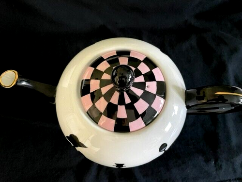 New Nordstrom R Toledo Collectible Checkered Ceramic Tea Pot Kettle Teapot W Lid - Picture 3 of 6