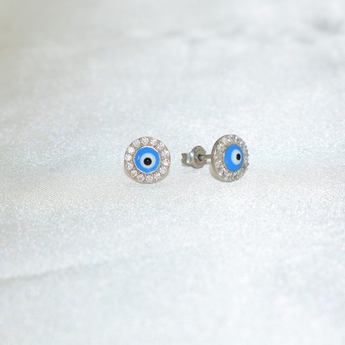Evil Eye Studs Sterling Silver Earrings Protection Charm Studs, Gift for her - Picture 3 of 12