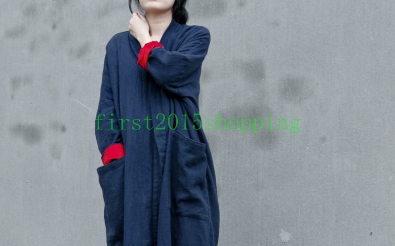 Vintage New Women's Linen Open Front Loose cardigan Outerwear Long Robe Gown Vintage New Women's Linen Open Front Loose cardigan Outerwear Long Robe Gown