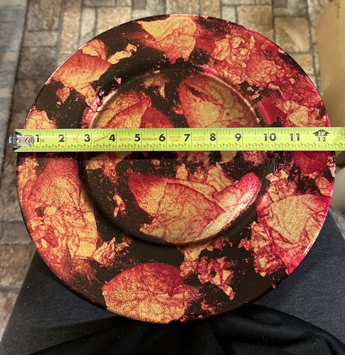 Beautiful RED ART GLASS PLATE, GILDED GOLD,Black MADE IN ITALY Or PLATTER 12.5” - Picture 3 of 4
