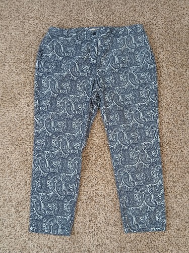 Talbots Damen Hose Größe 18 W Paisley Türkis Blau Stretch Baumwolle Gerades Bein
