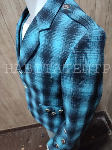Custom Made Scottish Traditional Blue Crail Tweed Argyll Kilt Jacket and Vest - Picture 6 of 10