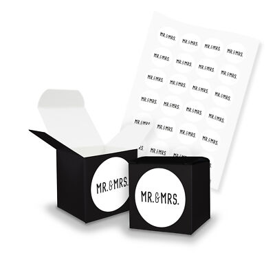 24x itenga Gast Geschenk Box Schachtel Würfel ''Mr. & Mrs.'' Hochzeit schwarz neu