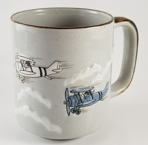 VTG-Stoneware-Mug-Biplane-Airplane-Clouds-Relief-Design-Otagiri-Coffee-Tea-Cup