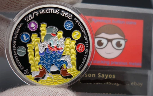 Disney Scrooge McDuck Enamel Pile $ Bitcoin 1 oz  .999 Fine Silver Art Round COA