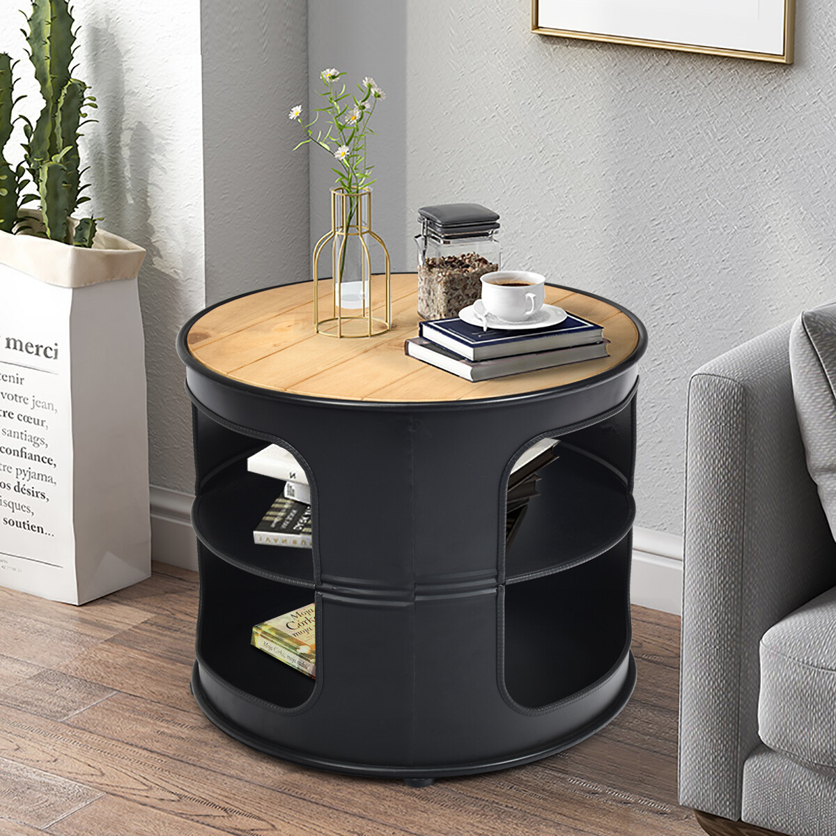 Round side table with cheap shelf