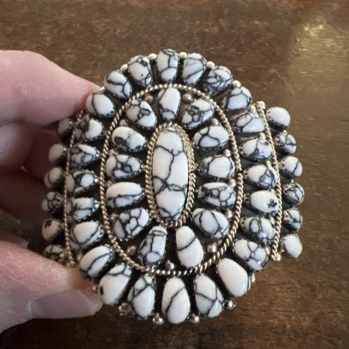Native American Navajo Bracelet White Buffalo Turquoise Cluster Cuff Zuni #F - Picture 2 of 23