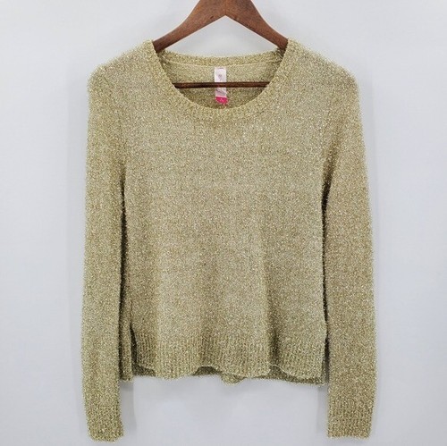 Womens Pullover Knit Sweater Juniors M Long Sleeve Gold Sparkle Glitter Shimmer - Picture 2 of 9