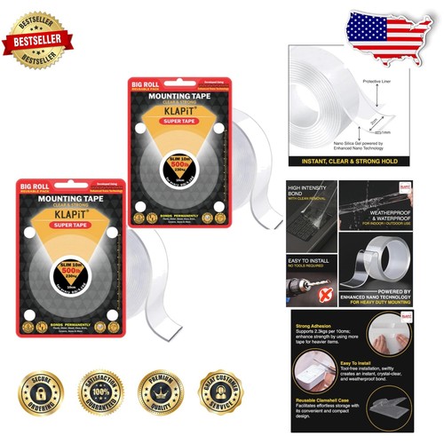 Clear Heavy Duty Double Sided Tape - Waterproof & Residue-Free, Ideal for Home