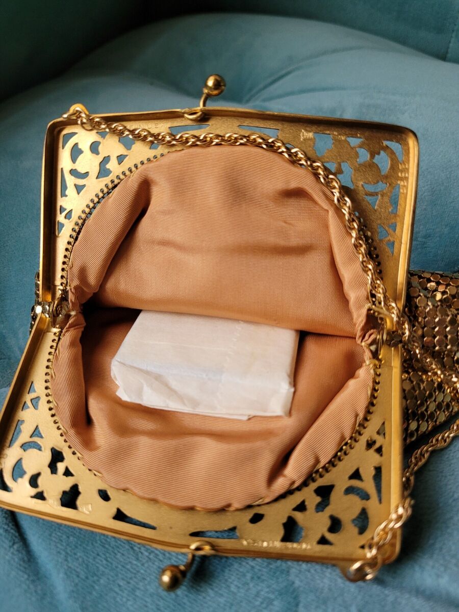 Whiting & Davis ゴールド バッグ WHITING & DAVIS MESH PURSE MATTE GOLD NO. 2937 BASKETWEAVE