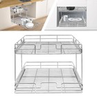 2-Tier Pull-Out Kitchen Cabinet Organizer for Plates & Bowls, Silver Metal