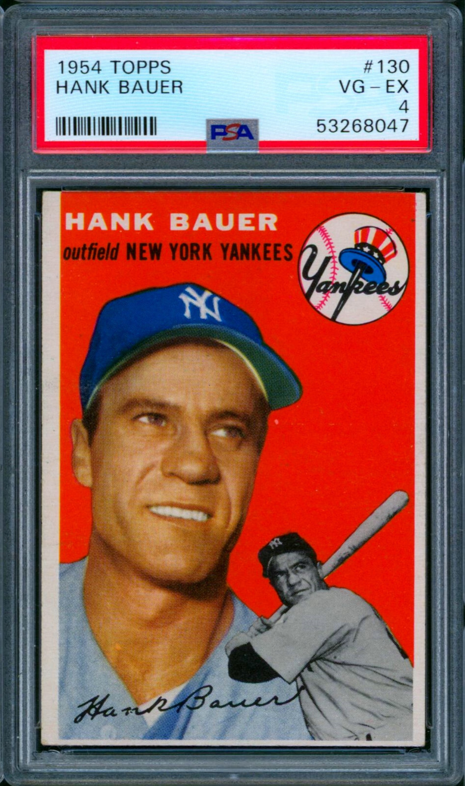1954 Topps HANK BAUER #130 New York Yankees VG-EX PSA 4 SP Nice Color