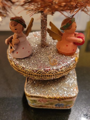 Cepillo para botellas vintage de 9" ROSA árbol de Navidad musical carrusel giratorio Japón - Imagen 7 de 17