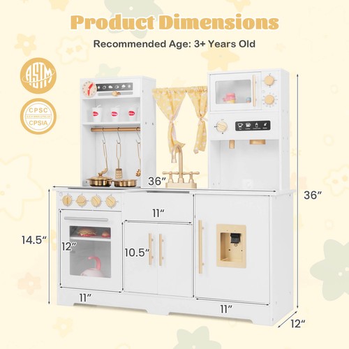 Pretend Play Kitchen for Kids w/ Coffee Maker Sink Faucet Stove Water Dispenser - Picture 2 of 11