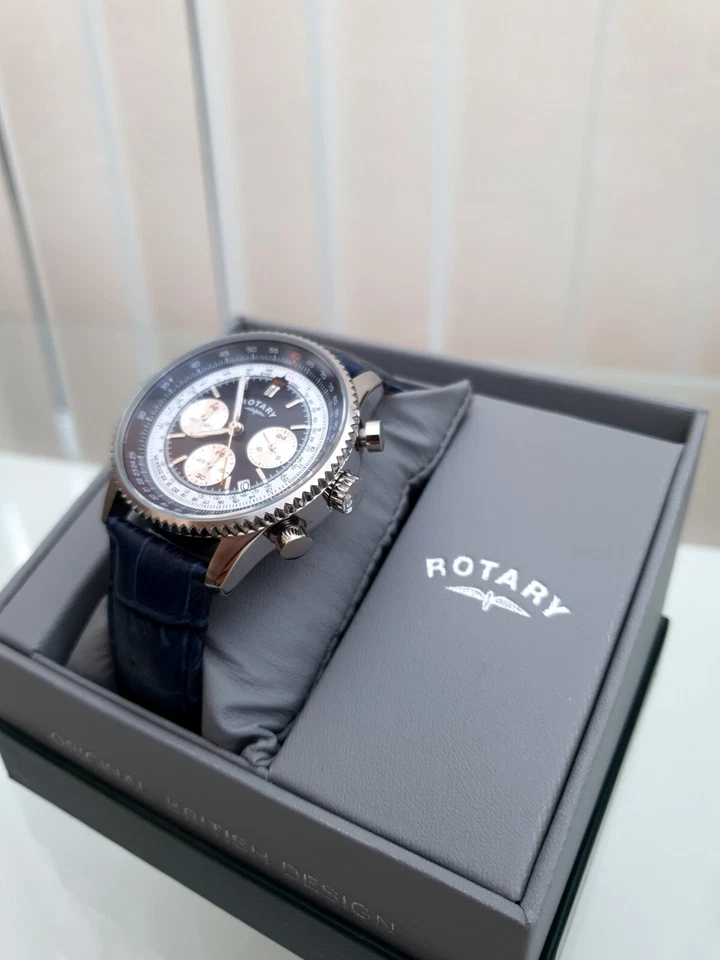 New ROTARY Mens Watch Blue Leather Dial, WR 50m , Boxed RRP £250 Gift for Him - image 3 of 4