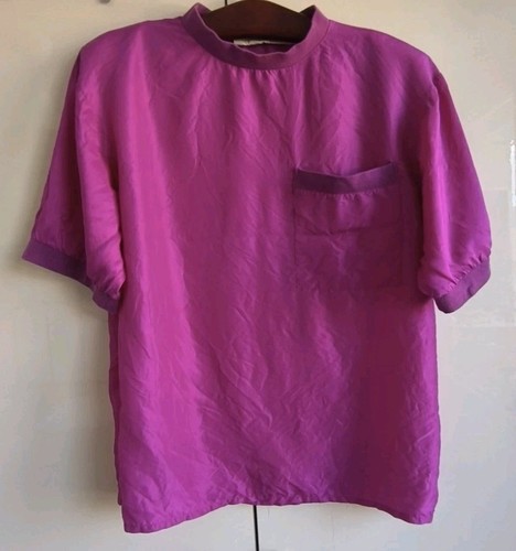Lustige Vintage Bluse aus 100% Seide fuchsia von Mirage, Gr.L