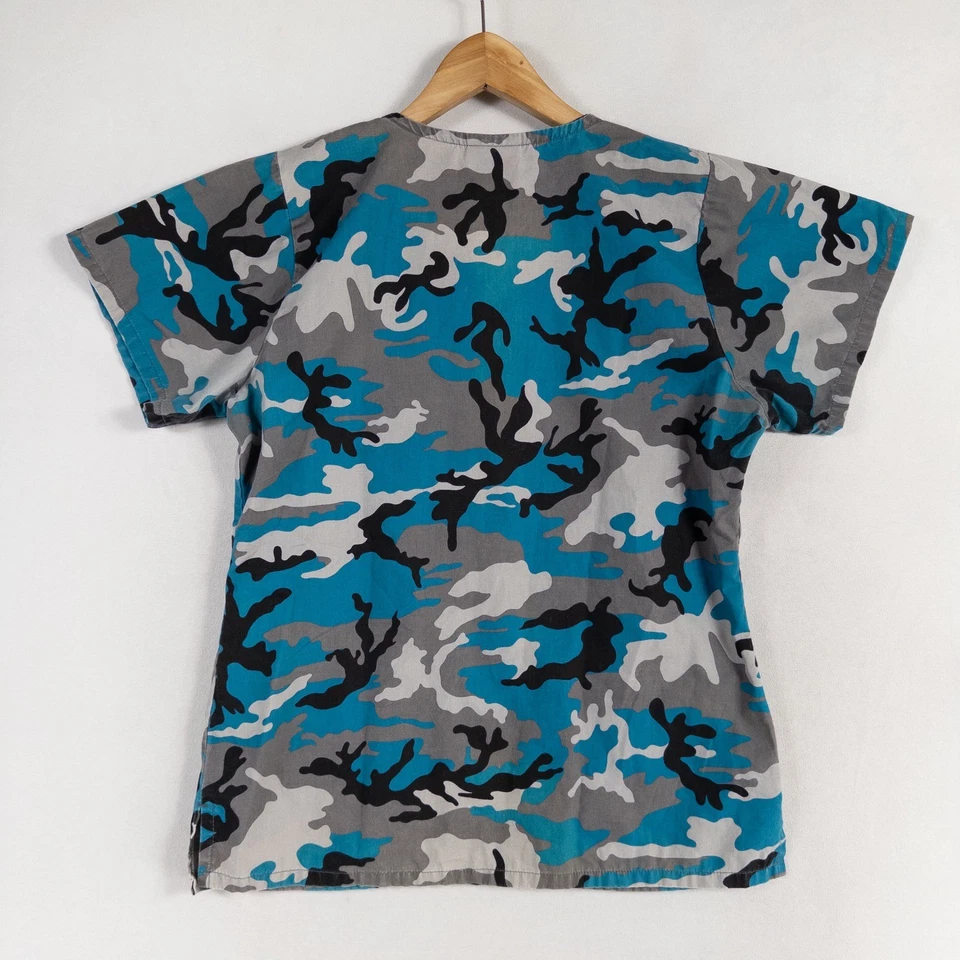 Tafford Uniforms Scrub Top Women Small Blue Gray Camo Print Short Sleeve Pockets - Image 4 of 4
