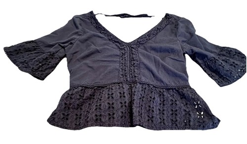 Abercrombie & Fitch Deep V Neck Lace Eyelet Peasant Top Women’s Size XS