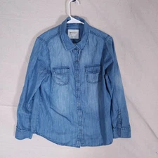 Arizona Jean Co Womens Snap Shirt Size L Blue Chambray Western Casual Americana