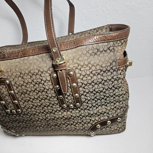 Vtg Cute Coach Purse Bag Brass Studded Canvas Leather Brown Y2K Model F11532 - Picture 2 of 24