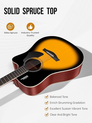 Rosen Solid Dreadnought Acoustic Guitar 41 Inches Spruce Guitar Beginner Bundle - Picture 2 of 8