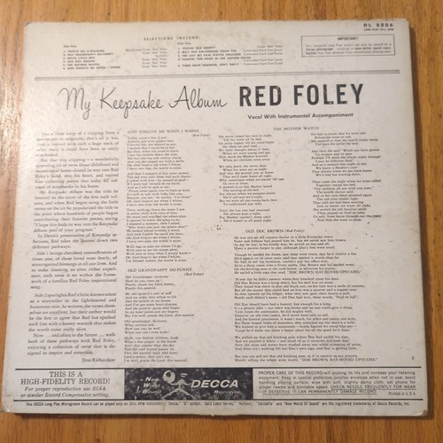 Red Foley My Keepsake Album Vinyl LP Decca DL 8806 - Picture 2 of 4