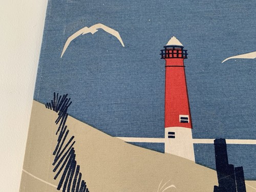 Vintage 1962 Stoff Siebdruck Maruschka Leuchtturm Strand Mid Century MCM 36x24 - Bild 6 von 10