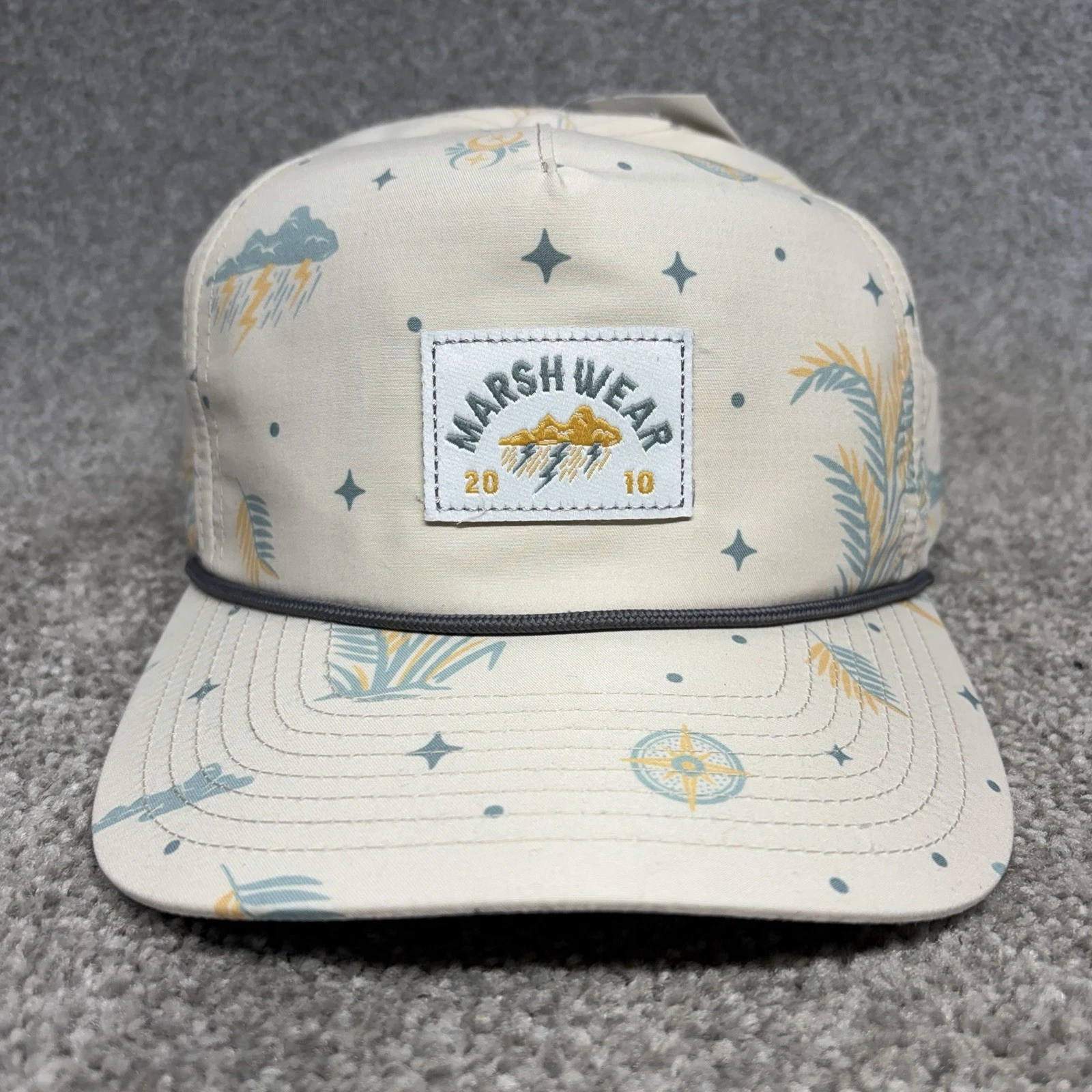 Marsh Wear Adjustable Rope Hat Beige Blue Camp Out Men One Size Adjustable OSFM