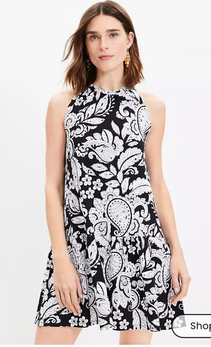 Vestido Loft Mujer Grande Negro Blanco Floral Cachemira Mini Halter Columpio Volantes Boho - Imagen 2 de 12