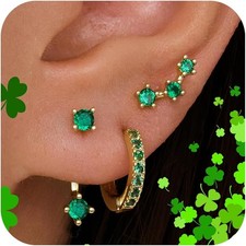 3 Pairs St Patrick  s Day Gold Plated Hypoallergenic Stud  Huggie Earrings Set