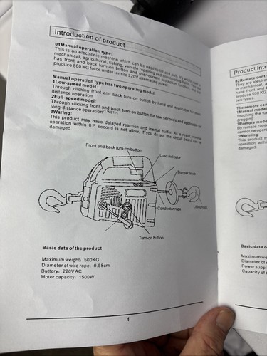 110V Portable Electric Lifting Traction Hoist Capacity 500KGS - Picture 6 of 12