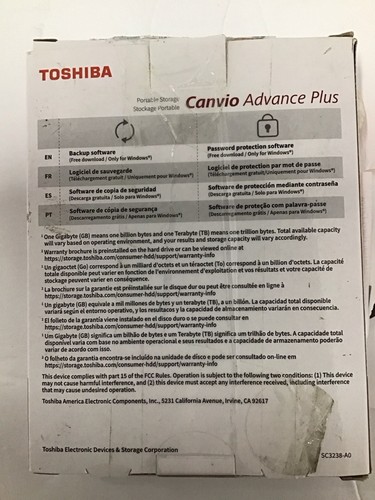 Toshiba Canvio Advance Plus 4TB Portable External USB Hard Drive HDTCA40XGCCA - Photo 3/3