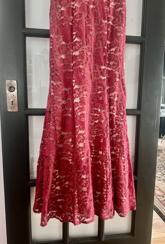 🩷May Queen Couture - 6 rote Stretch Spitze Meerjungfrau langes Abend-/Abiballkleid USA - Bild 9 von 11