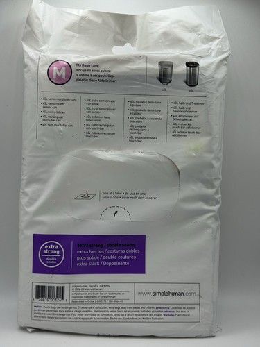 Simplehuman -Custom Fit Liners M 45 L Trash Bags 20 White - Picture 2 of 2