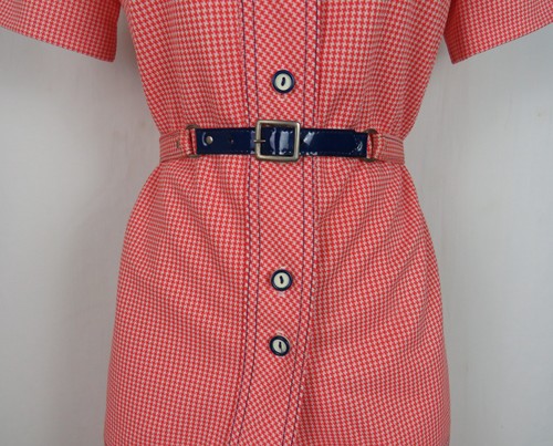 VTG 1960s MOD GAY GIBSON CHECKERED PANTS TOP BELT OUTFIT HOUNDSTOOTH RED/ORANGE - Picture 5 of 11