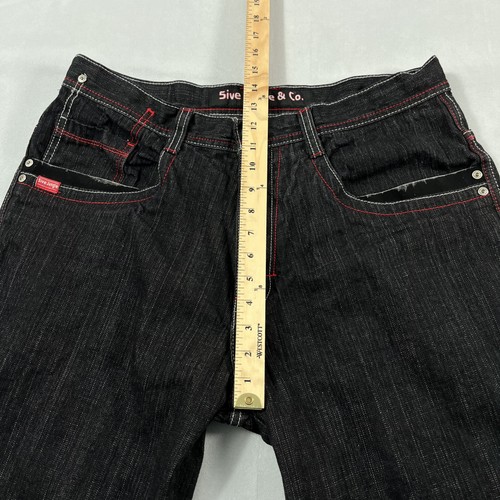 VTG 5ive Jungle Jeans Men 36 Black Wide Leg Streetwear Embroidered Pocket Denim - Picture 16 of 21