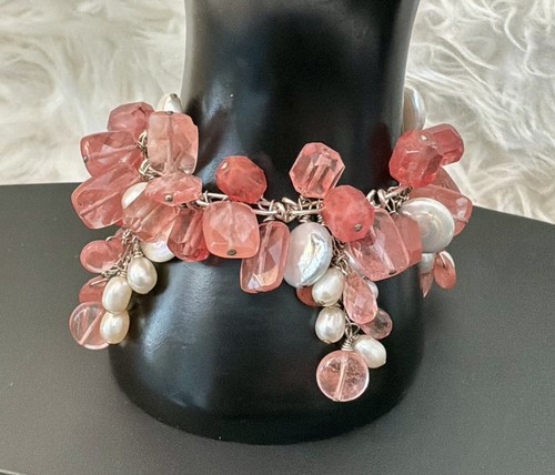 Cha Cha Artisn Armband Erdbeerquarz & Süßwasserperlen Sterlingsilber  - Bild 1 von 12