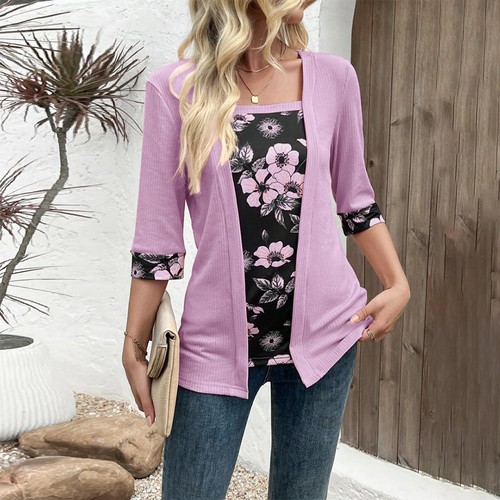 Womens Floral Half Sleeve Tunic Tops Ladies Summer Casual Loose T Shirt Blouse - Picture 14 of 16
