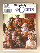 1990's Simplicity Bears,Overalls,Collars Pattern 8418 Size 18",20",22" UNCUT