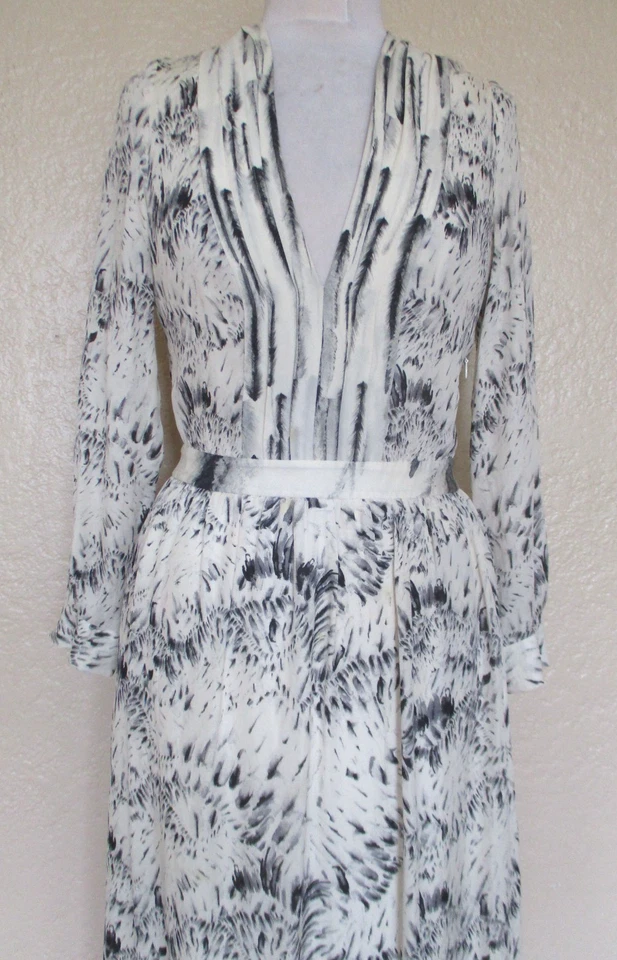 高级嬉皮丝绸长裙象牙色黑色花卉羽毛花束尺寸 6 女式 — 第 4/4 张图片