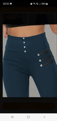 Women's High-Waisted Skinny Casual Pants with Faux Button Detail - Stretchy - Image 1 of 3