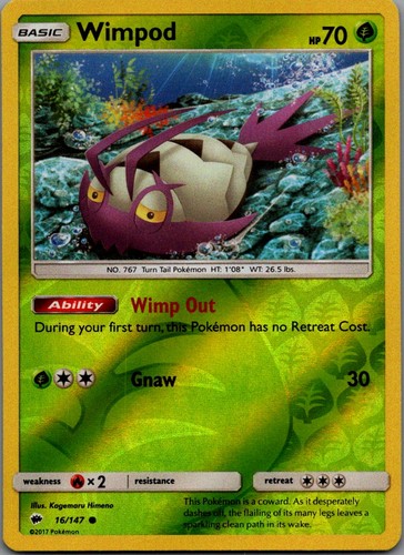 Wimpod Reverse Holo Common SM - Burning Shadows 16/147 Near Mint - Picture 1 of 2