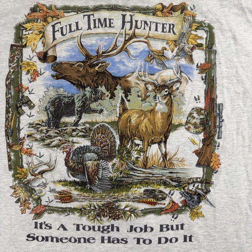 Camiseta De Colección Full Time Hunter Divertida Cuello Rojo Caza Gráfica Talla XL - Imagen 2 de 6