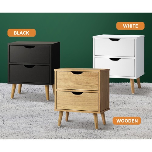 Oikiture Bedside Tables 2 Drawers Side Table Bedroom Furniture Storage Cabinet - Picture 2 of 40