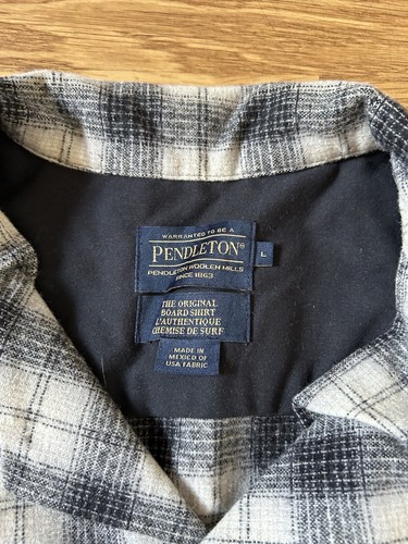 Pendleton Board Shirt Large Virgin Wool Button Up Loop Collar Black White Plaid - Picture 3 of 24