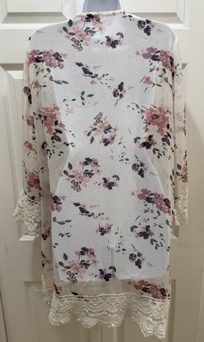 Blusa Mason Belle Floral Encaje Kimono XXL Blanca Frente Abierto Transparente Playa Cubrir - Imagen 3 de 15