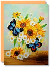 Sunflower Vase Quilling Greeting Card for birthday, anniversary , all occasions.