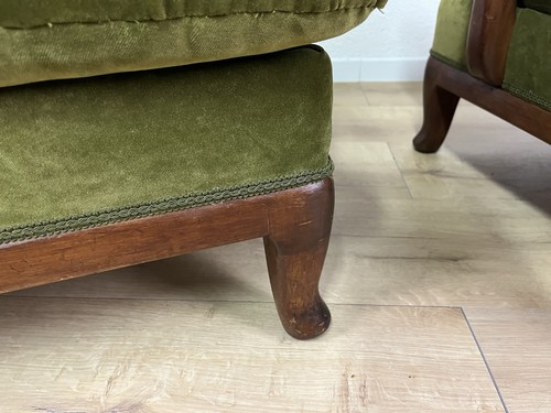 Coppia poltrone legno velluto verde Paolo Buffa anni 50’ vintage design - Picture 11 of 17