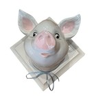 Vtg White Ceramic Pig Head Apron Towel Hook Holder Cottagecore Country 3-D Hog